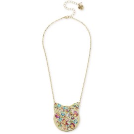 Betsey Johnson $48 Betsey johnson  Kitten Around multi stone gold tone cat Head necklace BT1