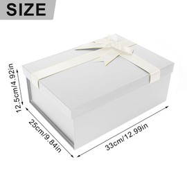 Gift Box with Lid, 33 x 25 x 12.5 cm, White Gift Box with Greeting Cards, Gift Box, Gift Box for Father's Day, Mother's Day, Christmas, Easter, Valentine's Day, Birthdays and More