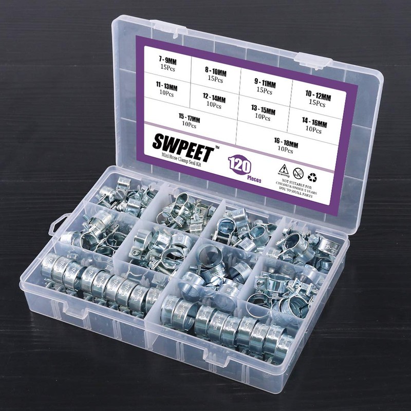 Swpeet 120Pcs 10 Sizes Zinc Plated Mini Fuel Injection Line