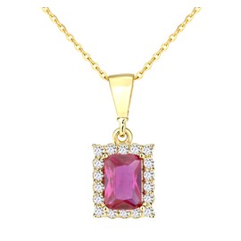 Old English Jewellers 9ct Yellow Gold Ruby Pendant Emerald Cut Necklace + 18 inch Chain