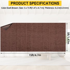 Grefinity Marine Carpet,5 FT x 15 FT Brown Indoor Outdoor Carpet 0.2" Thick Boat Carpet with Water-Proof TPE Backing, Non-Slide Outdoor Marine Carpet Roll for Home, Patio, Porch, Deck