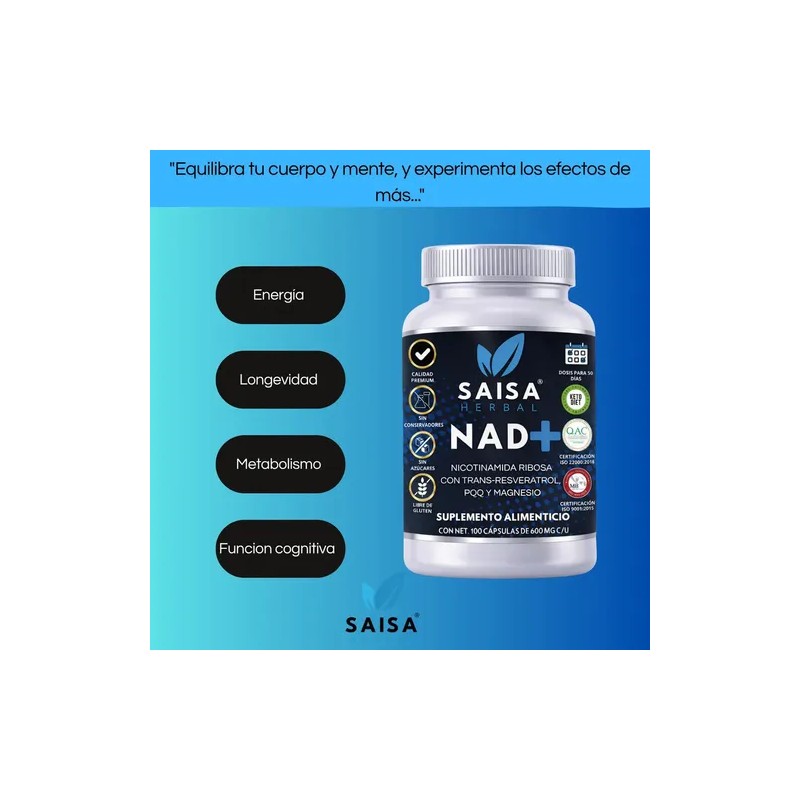 Nad Advanced Complex 100 Cápsulas Nicotinamida Ribósido Resveratrol Pqq Magnesio