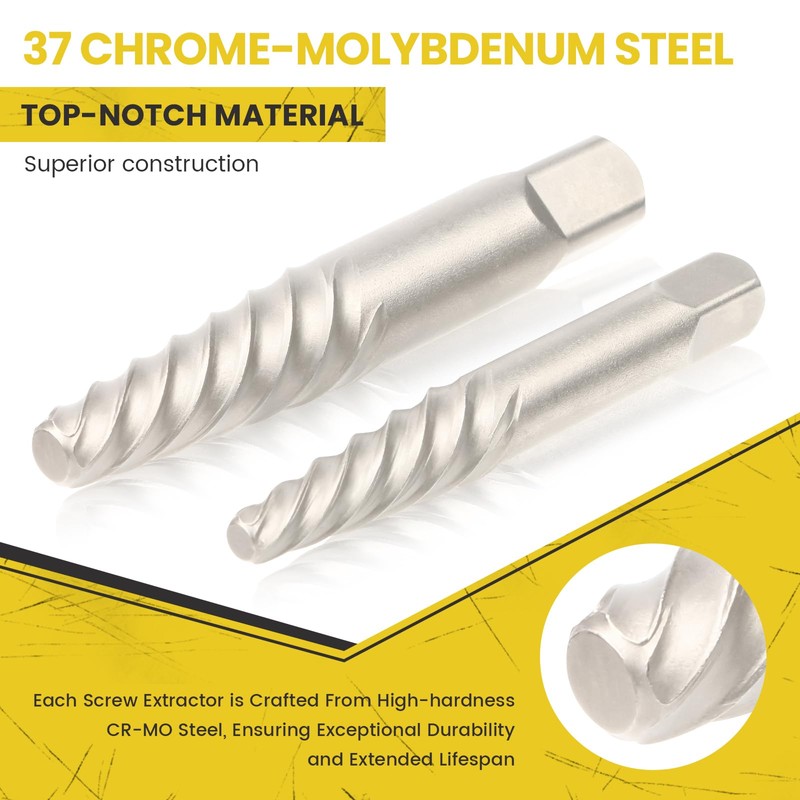 18PCS Screw Extractor Set, 37# Cr-Mo & 6542 HSS Steel