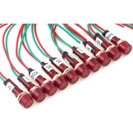 Pack of 10 YuCo YC-9WRT-1R-120-10 RED 9MM LED Indicator Miniature Pilot Light 120V AC or DC