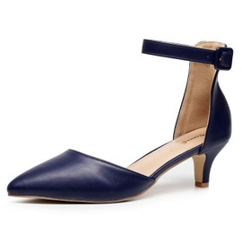 VenusCelia Women's Easy Going Strap Pump Kitten Heel Shoe (8 M US,Navy)