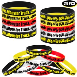 ATSMOICY 24PCS Monster Truck Rubber Bracelets Silicone Wristbands -Big Car Party Supplies Birthday Racing Baby Shower Party Favors
