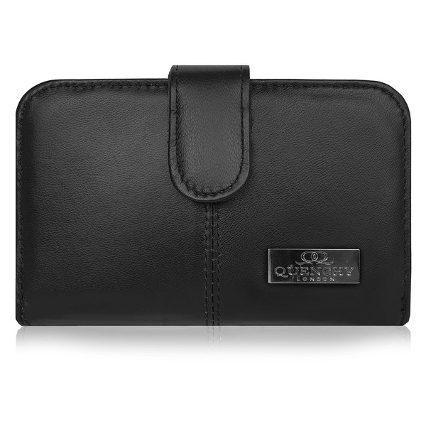 Quenchy London Real Leather Purse RFID Blocking with 2 Zipped