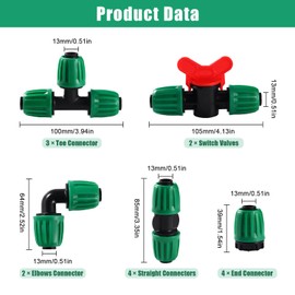 VooGenzek 15 Pieces 16 mm Irrigation Fittings Kit for Hoses, Barbed Garden Hose Connector 16 mm Irrigation System, Gate Valve Valves, Straight, Arcs, T-Pieces, End Cap, Green