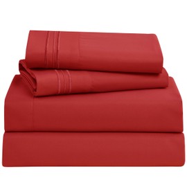 Clara Clark Queen Sheets Set, Deep Pocket Bed Sheets - 4 Piece Queen Size Sheets, Extra Soft Bedding Sheets & Pillowcases, Queen Cherry Red