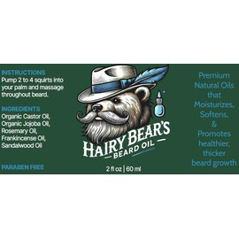 Generic Hairy Bear's Premium Beard Oil, Glass Bottle, Natural Grooming Oil for Men, 2 fl oz