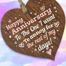Stuff4 Wedding Anniversary Wooden Heart Plaque, Dark Wood Sign Keepsake, Annoy, Celebrate Anniversary Wife Husband Boyfriend Girlfriend, Plaque with Quotes Gifts from the Kids