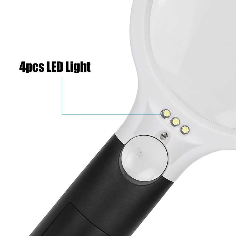 Reading Handheld Magnifying Glass Battery Powered 4LED 4X 30X Lens