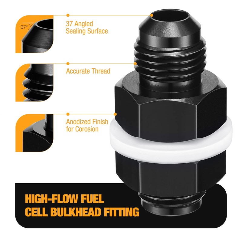SYKRSS Male 10AN Bulkhead Fuel Cell Fitting Adapter Straight Aluminum