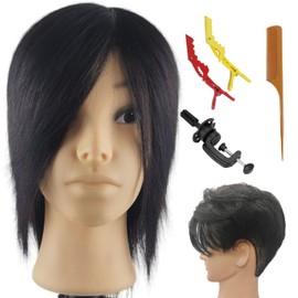 Czrleaty Mannequin Head Human Hair for Hair Styling Training Head for Barber Practice Mannequin Head with Stand