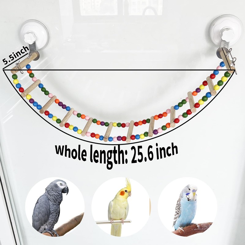 FlidRunest Suction Cup Wooden Bird Perch Stand Toy, Colorful Bird