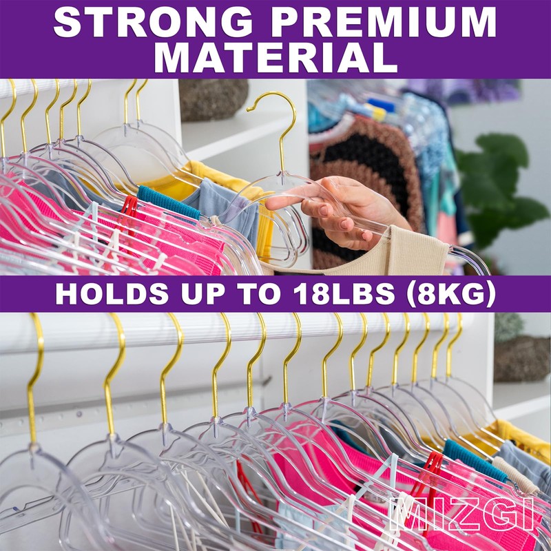 Premium Clear Invisible Acrylic Hangers, 20 Pack Ultra Slim &