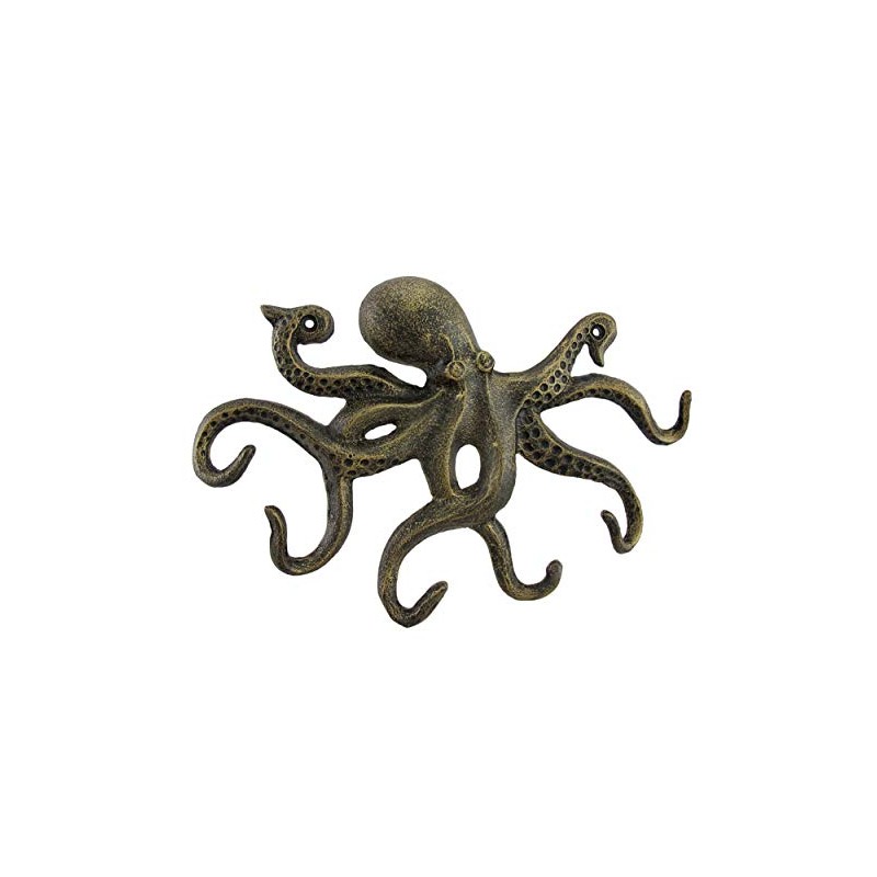 Zeckos Swimming Octopus Antique Bronze Finish Decorative Wall Hook