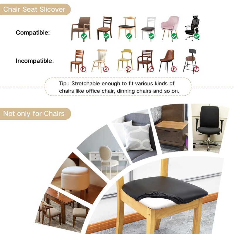 Leather Stretch Chair Seat Covers with Elastic Ties,Waterproof Dining Room