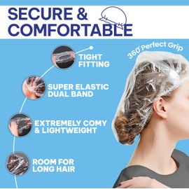 ZefeqCo Disposable Shower Caps – 100Pcs – Thick & Waterproof Plastic Hair Caps with Super Elasticity - Perfect for Shower Protection, Salon Treatments, Spa Sessions, Home Use & Hygiene Purposes