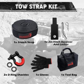 Handfly Offroad Recovery Kit, 3" x 30 ft Tow Recovery Strap, 1pcs Hitch Receiver, 2pcs 3/4" D-Ring Shackles with Storage Bag for Truck Jeep SUV ATV