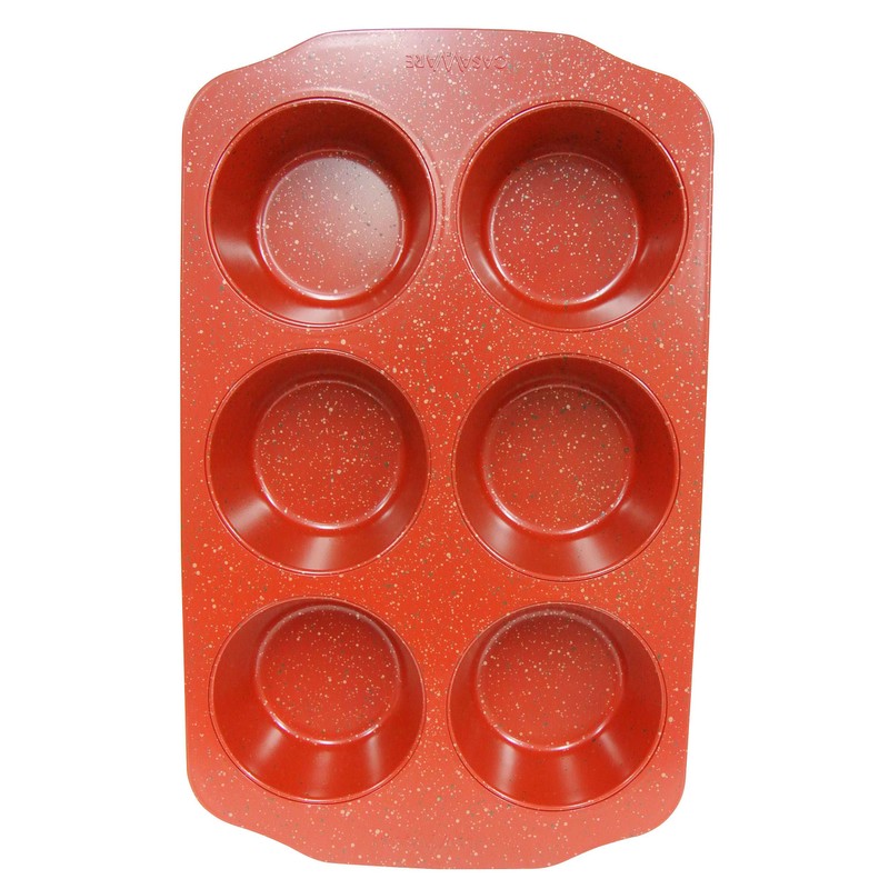 casaWare Jumbo Muffin Pan 6 Cup Ceramic Coated Non-Stick (Red