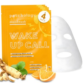 Patchology Wake Up Call Caffeine Facial Sheet Mask – Hydrating Face Mask with Caffeine, Orange Extract & Ginseng – Helps Refresh and Depuff Skin in 10 Minutes – Morning Skincare (4 Count)