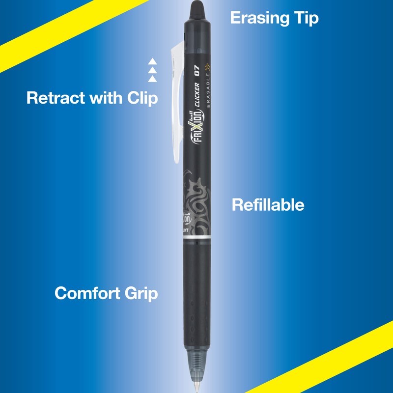 Pilot, FriXion Clicker Erasable Gel Pens, Fine Point 0.7 mm,