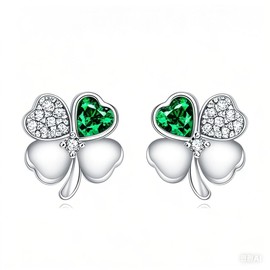 CRMAD S925 Sterling Silver Lucky Four Leaf Clover Stud Earrings for Women, Hypoallergenic Minimalist Earrings, Gift for Her