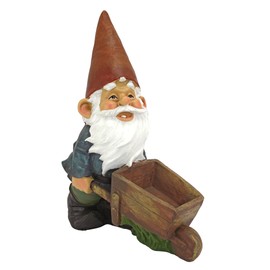 Design Toscano QM2433000 Wheelbarrow Willie Garden Gnome Statue Bird Feeder, 12 inch, Multicolored