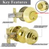 Probrico Polished Brass Keyed Entry Door Knob and Double Cylinder