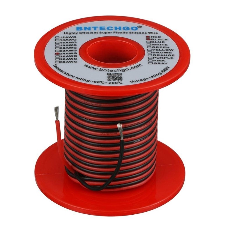 BNTECHGO 24 Gauge Silicone Wire Spool Red And Black Each