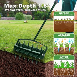 Maigandamai Rolling Lawn Aerator, Lawn Aerator Tool with 49 Inches Handle, Upgraded Heavy Duty Aerator Lawn Soil Penetrator Spikes, for Garden Grass Patio Yard