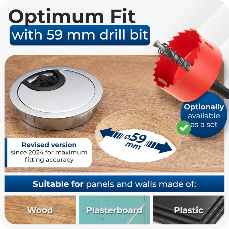 BRUCE.® Premium Cable Grommet Made of Metal [2 Pieces, Chrome]