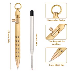 PTJJXA Retractable Ballpoint Pen Metal, Brass Business Ballpoint Pen Set, 1 mm Signature Retro Ballpoint Pen Creativity Bolt with 5 Interchangeable Refills, Black Ink, for Gift, Office, School