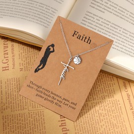 Sports Cross Pendant Necklace - Basketball Faith Cross Necklace for Women Inspiring Gift for Sports Lover
