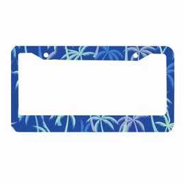 Nicokee Decorative License Plate Frame Tropical Blue Palm Trees Car Tag Frame Aluminum Auto License Plate Holder for Men Women