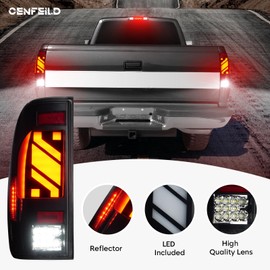 LED Tail Lights Assembly + 3rd Third Brake Cargo Lamp Fit for Ford F250 F350 Super Duty 1999-2007, Rear High Mount Stop Light Taillights Set (Only Fit Fleetside Models), Smoked Lens