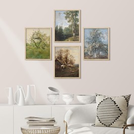 SIGNWIN Framed Poster Vintage Orchard and Countryside Scenes Wilderness Nature Illustrations Fine Art Decorative Country/Farmhouse Vintage for Living Room, Bedroom, Office - 11"x14"x4 Natural