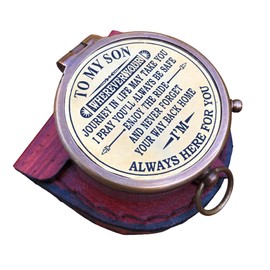 Brass Engraved Compass to My Son, Nautical Marine Pocket Compass Gifts for Son, Mom to Son Compass, Dad to Son Compass, Love Mom-Love Dad Directional Compass