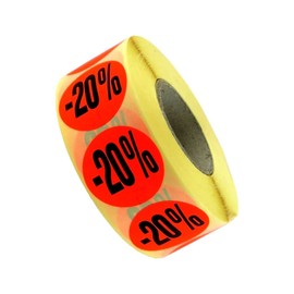 1,000 promotional labels/discount labels with print -20%, bright red, removable, 32 mm, 1 roll