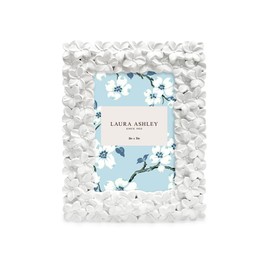 Laura Ashley 2x3 White Flower Textured Hand-Crafted Resin Picture Frame w/Easel & Hook for Tabletop & Wall Display, Decorative Floral Design Home Décor, Photo Gallery, Art (2x3, White)