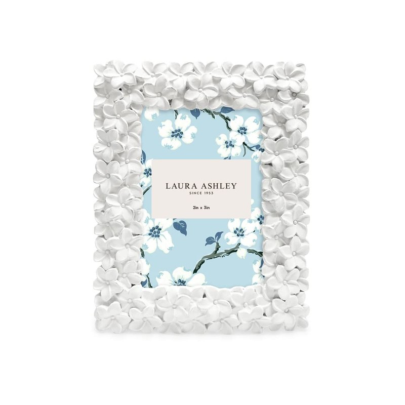 Laura Ashley 2x3 White Flower Textured Hand-Crafted Resin Picture Frame