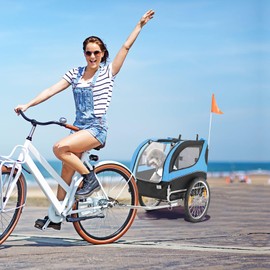 Giantex Dog Bike Trailer, Dog Bicycle Trailer, Pet Cart Carrier Wagon with 3 Doors, 20" Large Wheels, Universal Bicycle Coupler, 8 Reflectors, Collapsible to Store, Supports up to 88 lbs, Blue