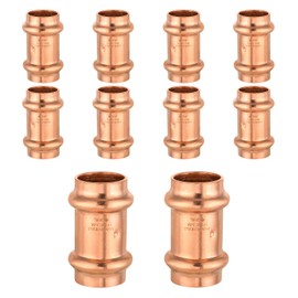 10-Pack GUOFIS Copper Press Fittings,3/4 Inch x 3/4 Inch Coupling with Stop LBP Design, Copper Press Fit Coupler(PRESS002)
