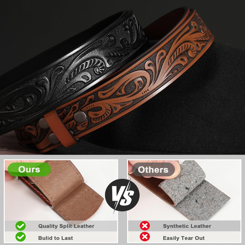 SANSTHS 2 Pack Western Belts for Men without Buckle, Cowboy