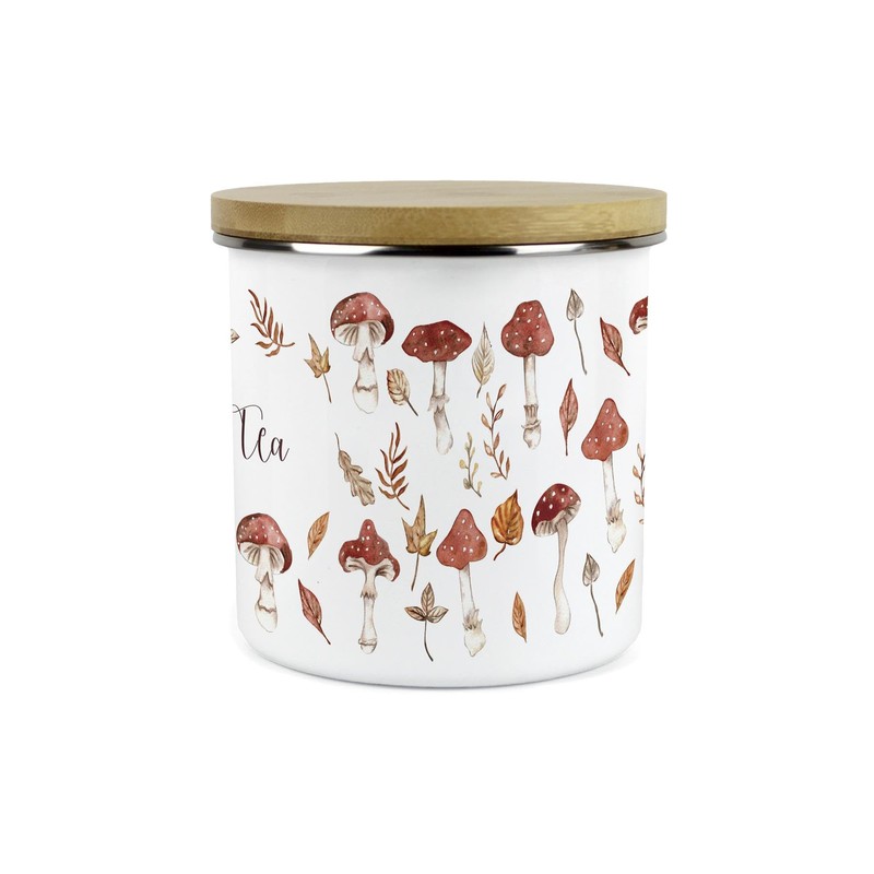 Purely Home Watercolour Mushrooms Tea Storage Canister - Autumnal Leaves