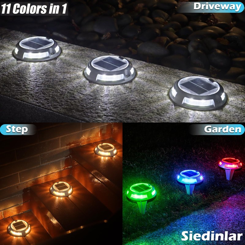 SIEDiNLAR Solar Driveway Dock Lights 16 LEDs 9 Modes, Deck