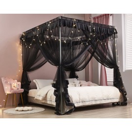 Mengersi 4 Corner Post Bed Canopy Bed Curtains Mosquito Net Bedroom Decoration Accessories (Twin, Black)