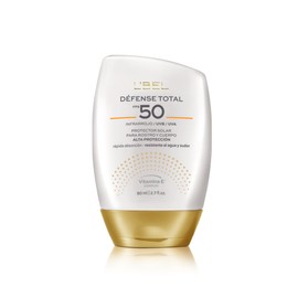 L'BEL - Défense Total Protector solar para rostro y cuerpo FPS50, amplio espectro, protege contra los rayos UVA y UVB, 80ml