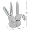 Creative Co-Op Decorative Ceramic Bunny Rabbit Figurine, Gray Ring Holder,